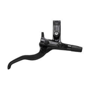 Black Shimano brake lever on a white background