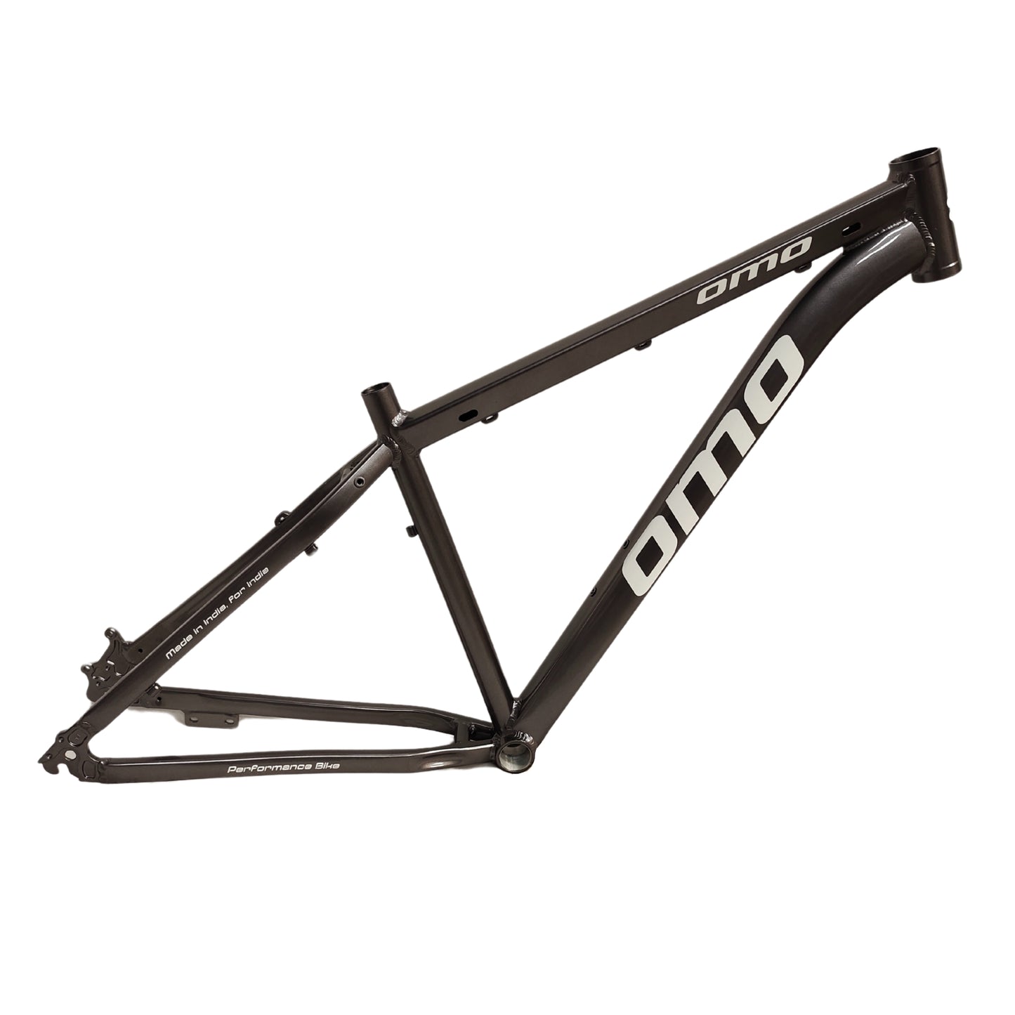 Bicycle frame 17 inch grey color aluminium alloy geared multi speed angle view mtb spare part by omobikes