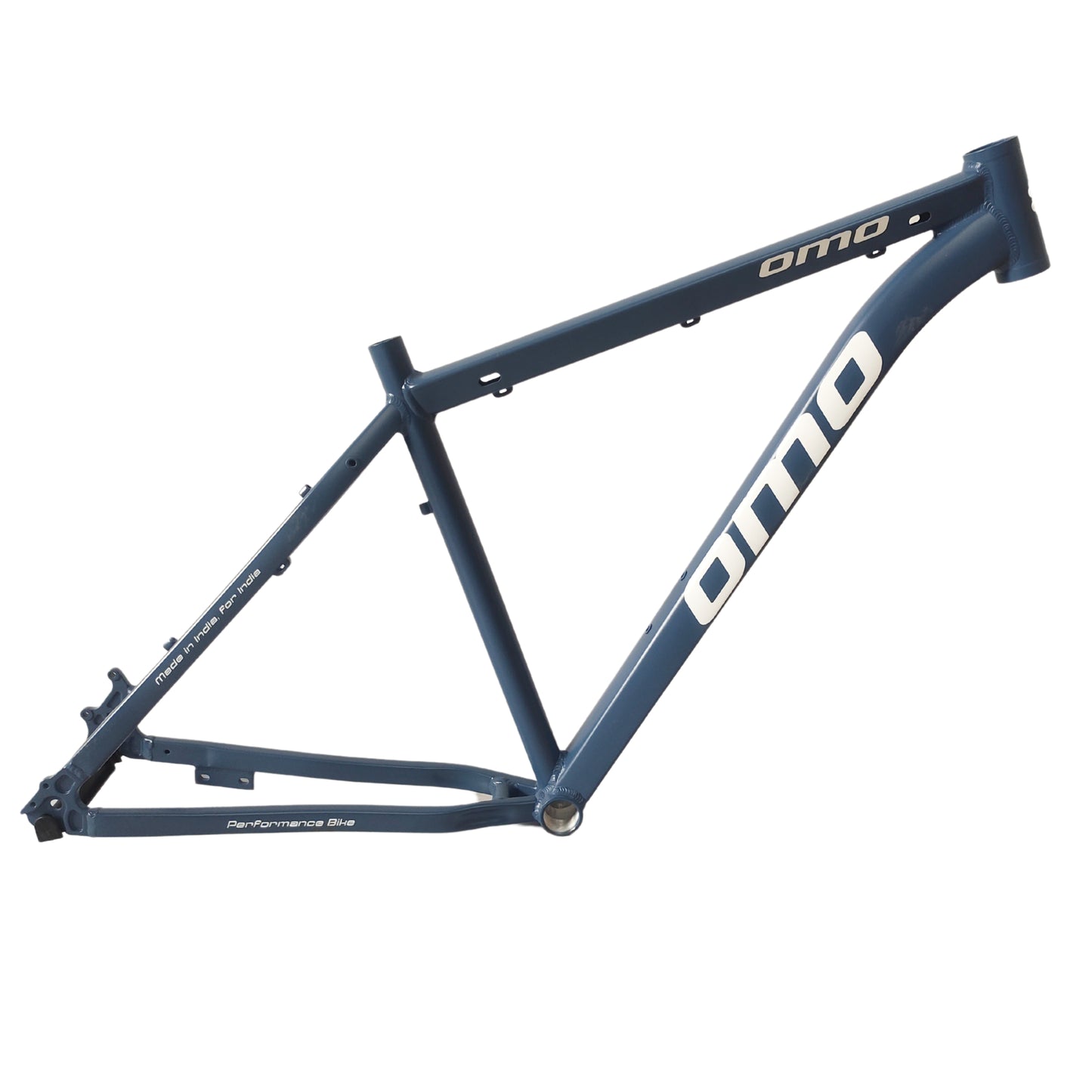Bicycle frame 19 inch blue color aluminium alloy geared multi speed angle view mtb spare part by omobikes