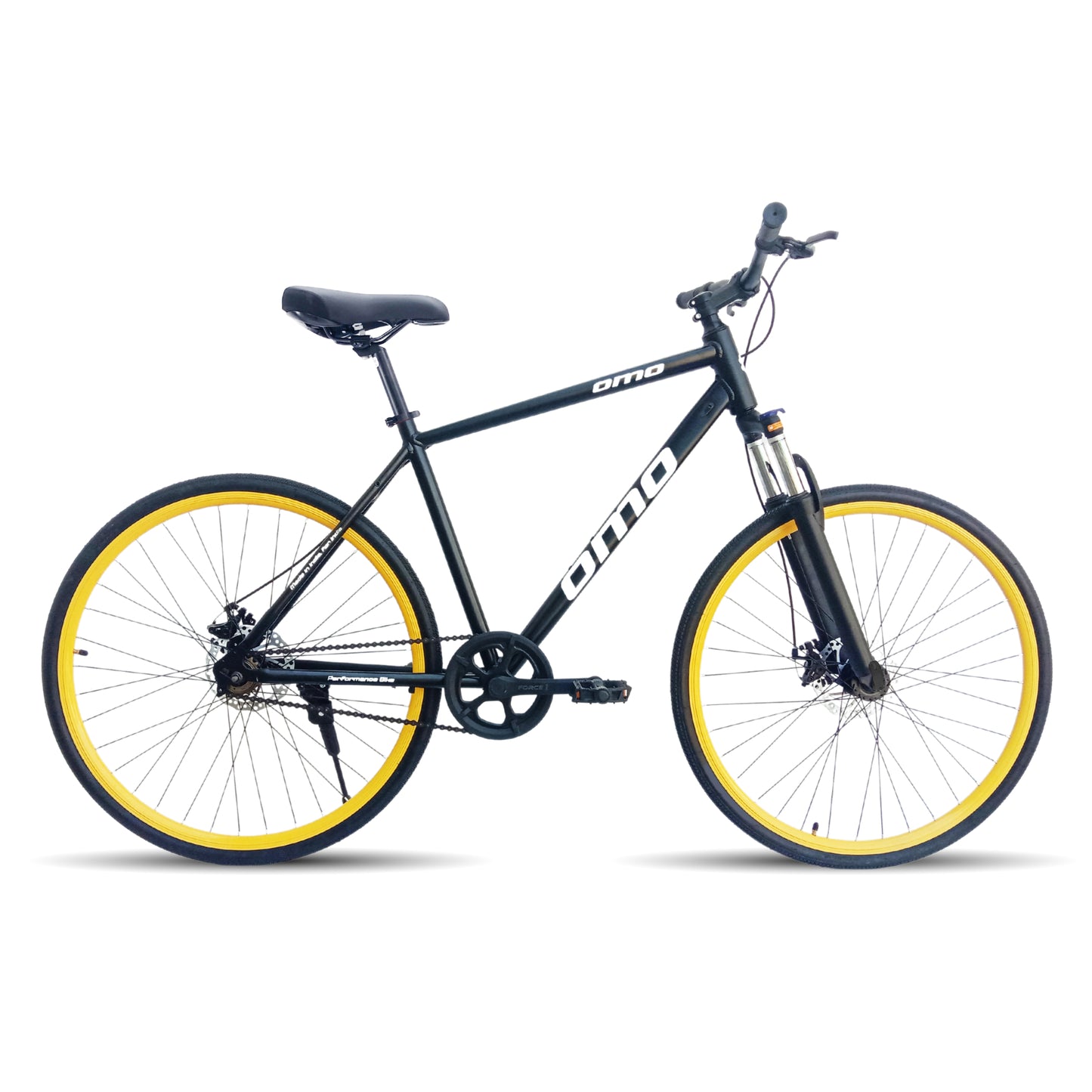 omobikes bestseller ladakh x1 alloy frame hybrid bike with disc brake under 15000 and lockout suspension black yellow color