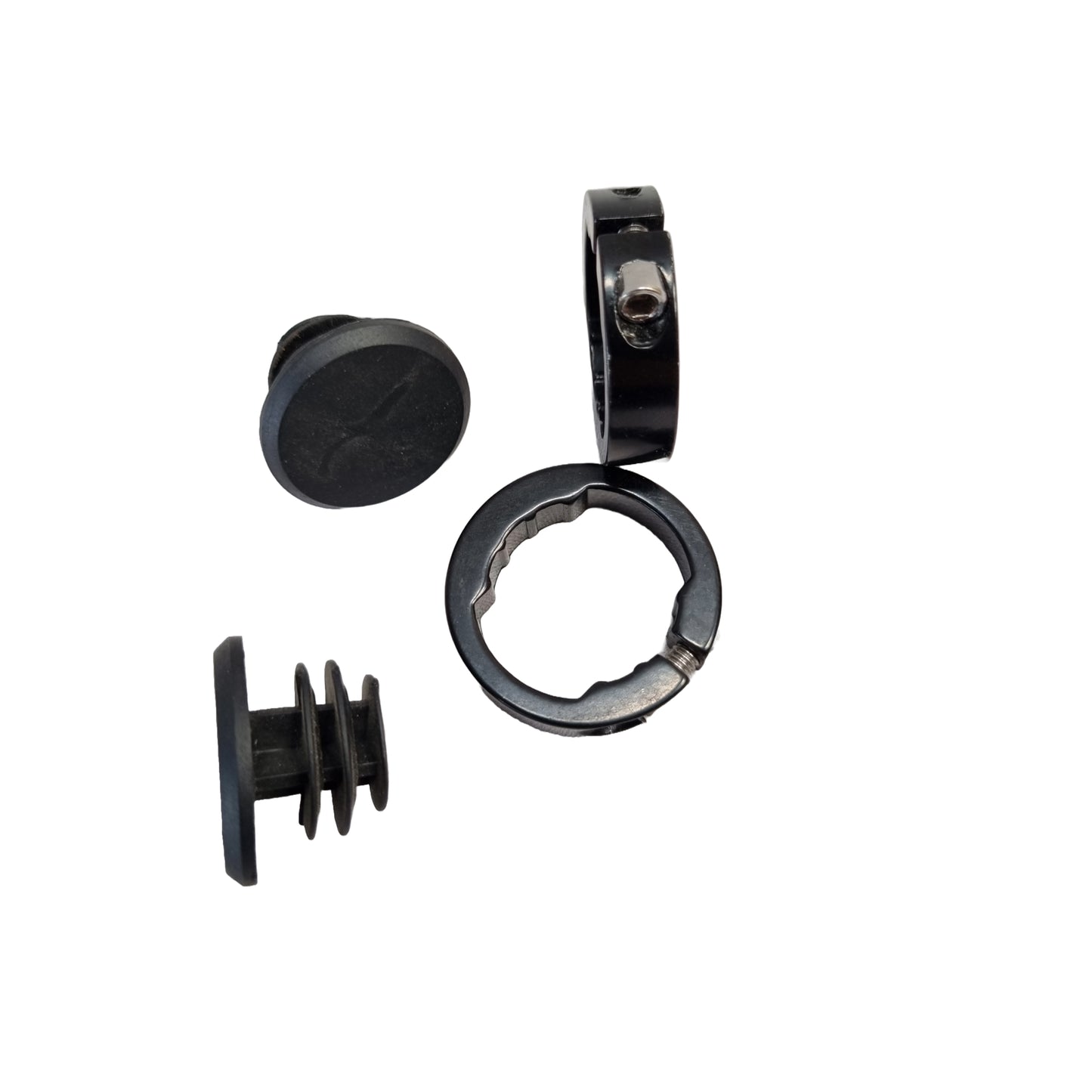 accessories by omobikes Lock-on Anti-Slip Bicycle Handlebar Handle Grip Black with double clamp view of end cap and clamps