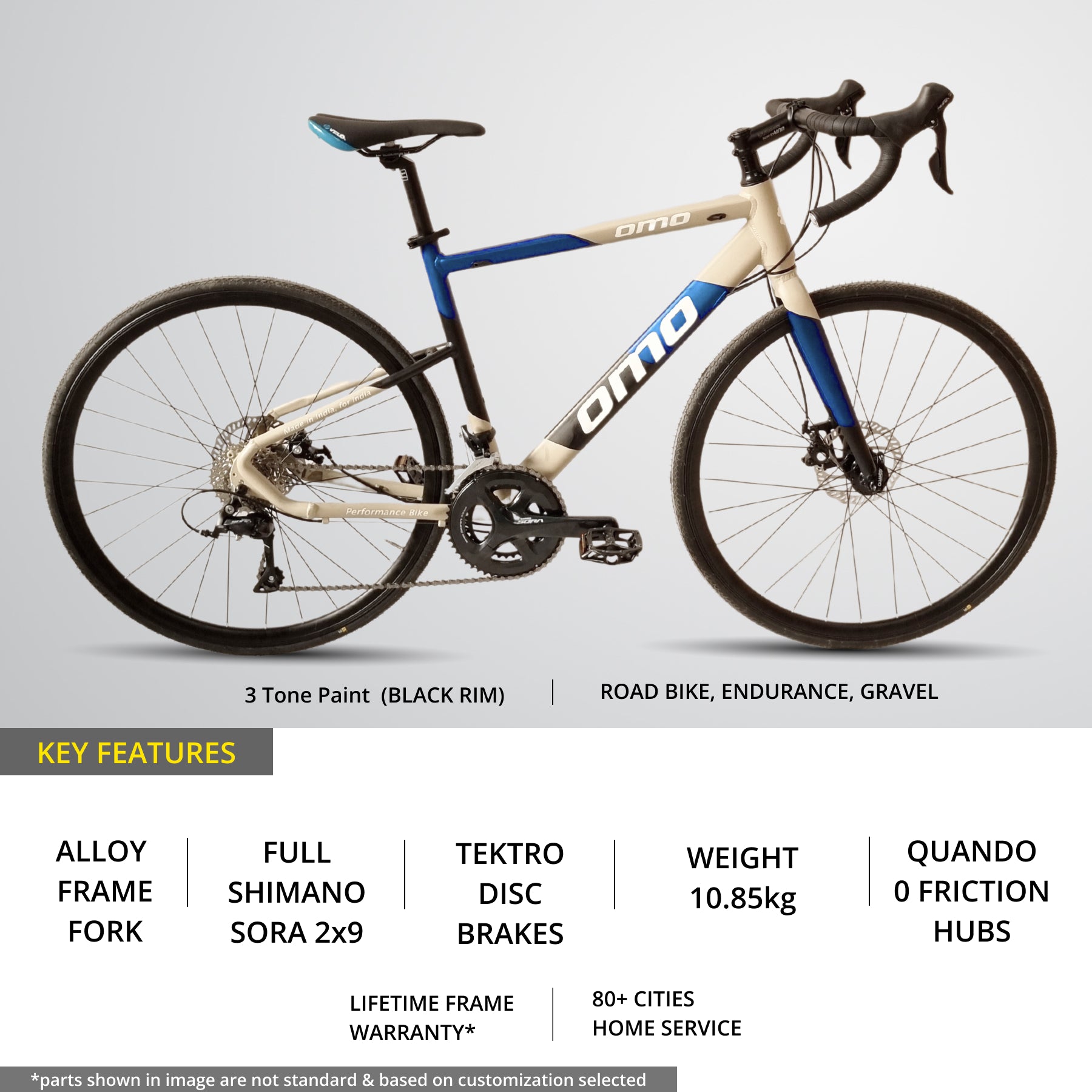 omobikes Munnar 2x9 sora shimano drive train road bike full features tektro disc brake alloy frame and fork lightweight