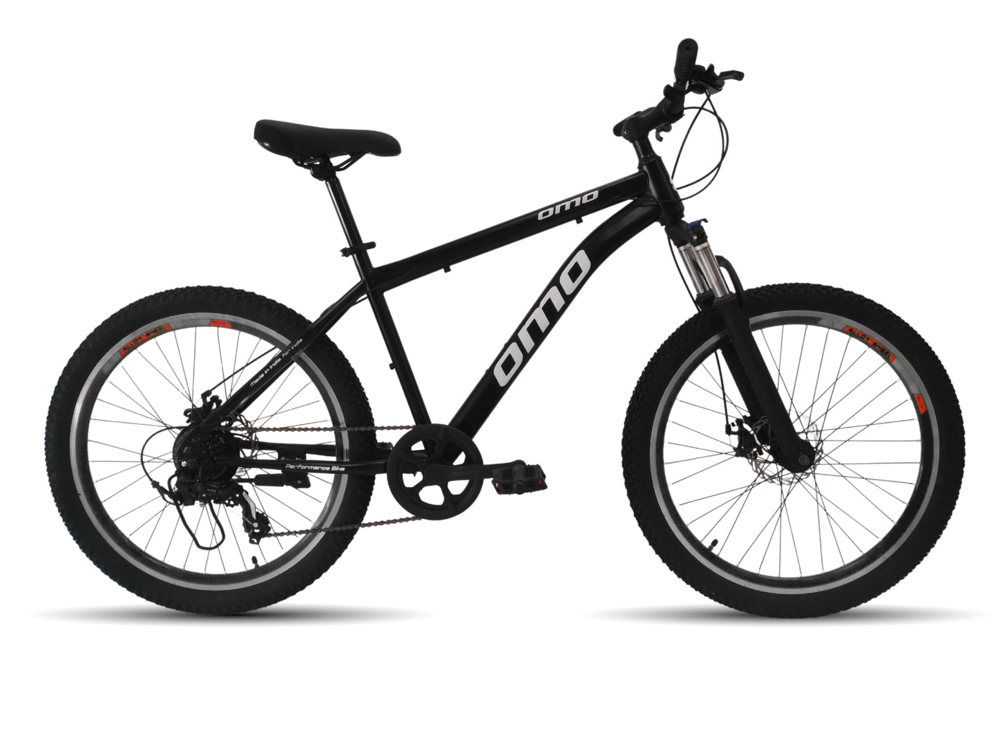 OMO bikes steel MTB bike manali shimano gear mountain bike with suspension disc brakes in black color black rim