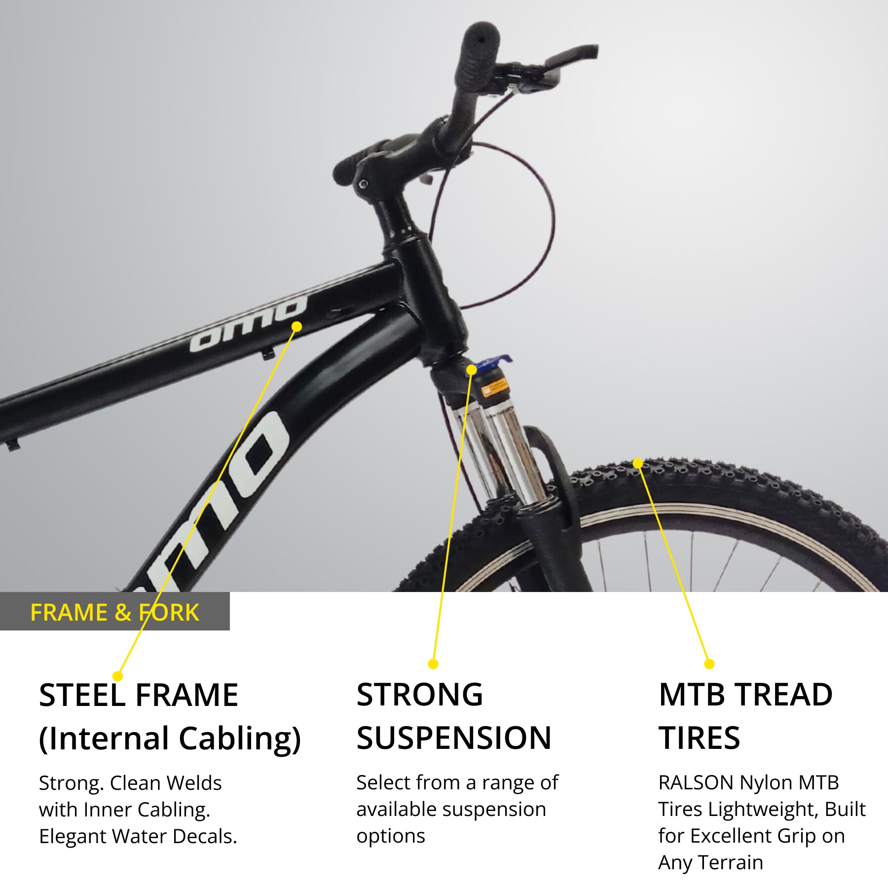 OMO bikes shillong steel MTB bike single speed with strong steel frame inner cabling lockout suspension