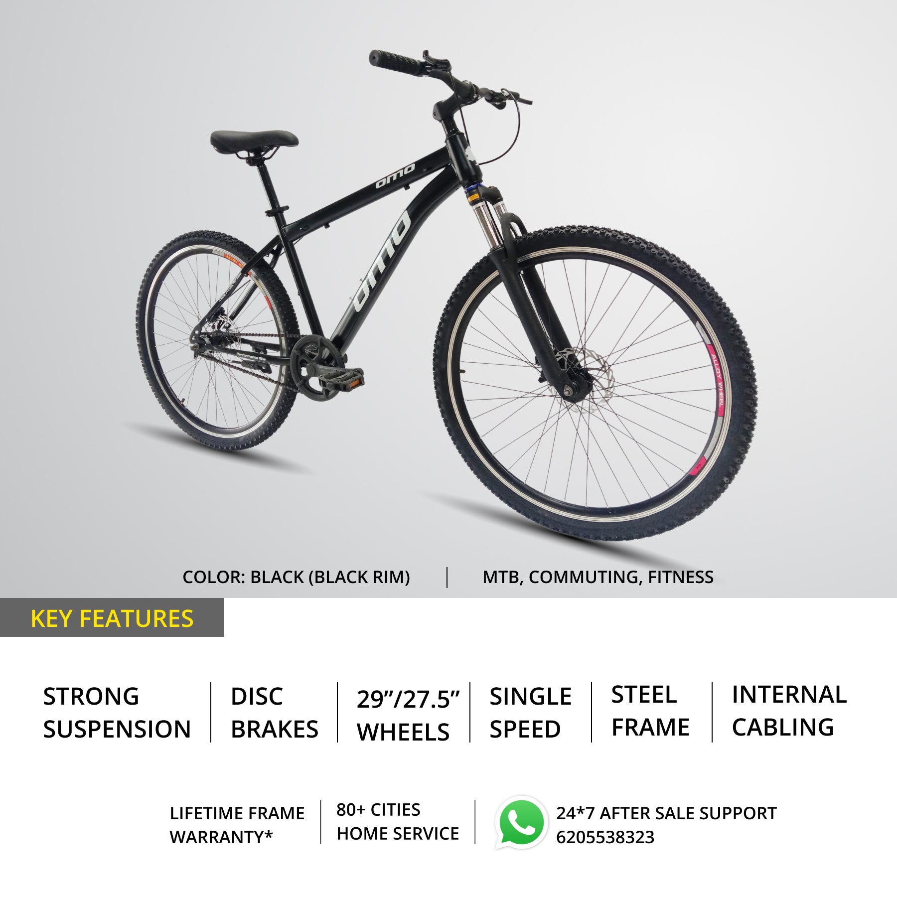 OMO bikes shillong steel MTB bike single speed mountain bike with suspension disc brakes key features