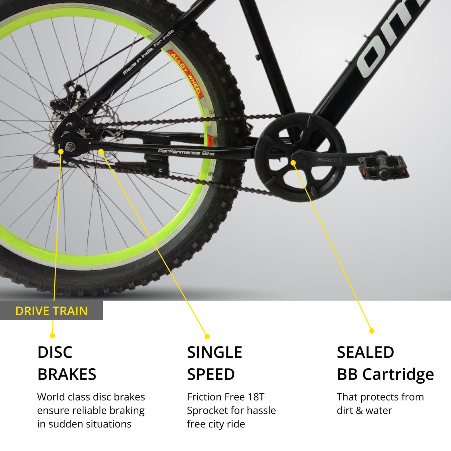 OMO bikes vagator semi FAT steel MTB bike single speed mountain bike disc brake wheel view