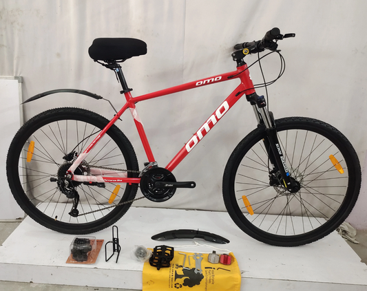 Custom Ladakh Pro 27 Shimano Alivio, Red Color, Speed bicycle with Suntour XCM suspension, Shimano hydraulic brakes, anti-puncture tires, and premium accessories