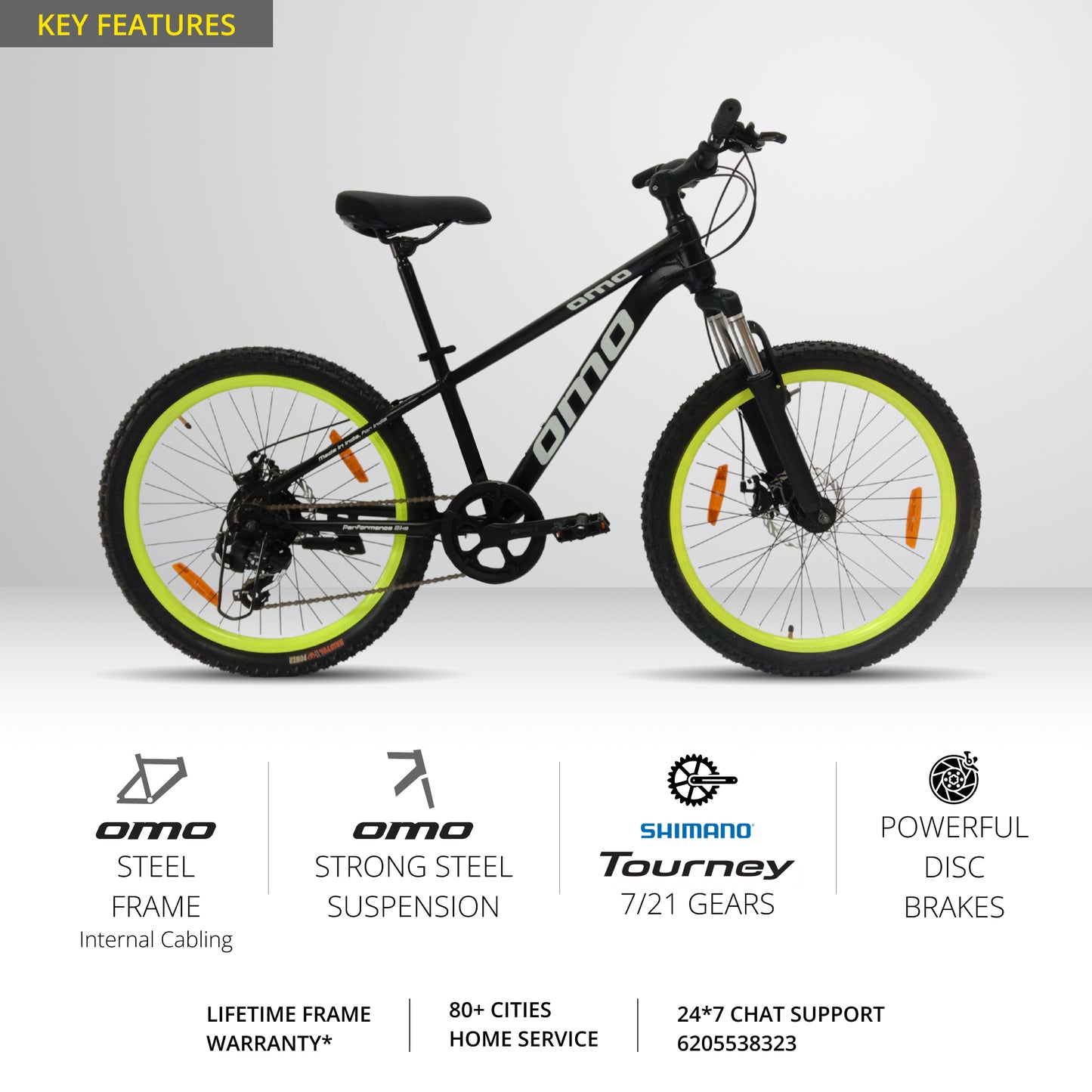 omobikes jarvis 24t geared bicycle with suspension and shimano gears key features of best kids MTB bike by omobikes