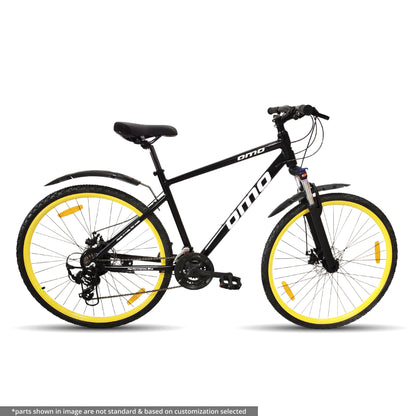 ladakh x geared hybrid bike alloy frame 700c with shimano gears and lockout preload suspension front view