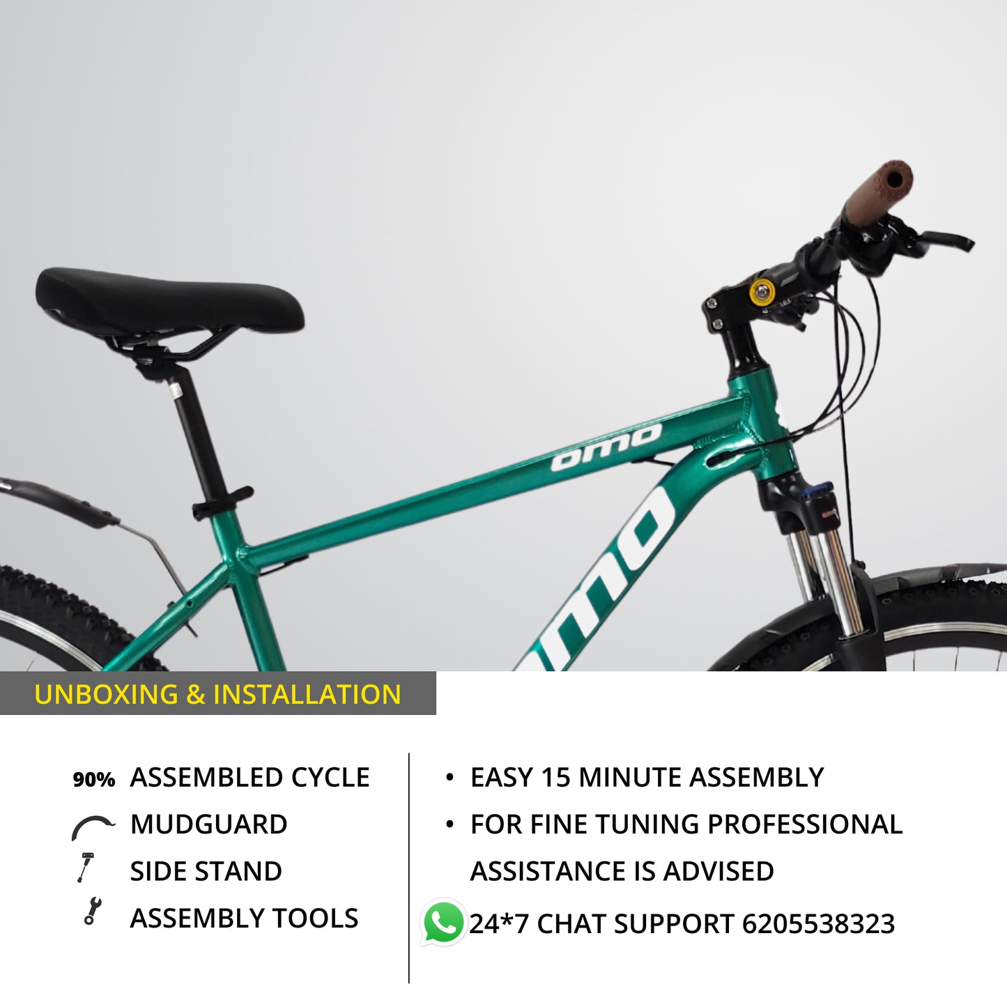 Omobikes Alloy MTB 27.5T 29T Mountain Cycle shimano gear  with suspension and disc brake metallic green custom  color unboxing installation