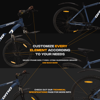 Alloy hybrid customisation of 7, 21 and 24 gear, brake, suspension and color under 25000 in india by omobikes