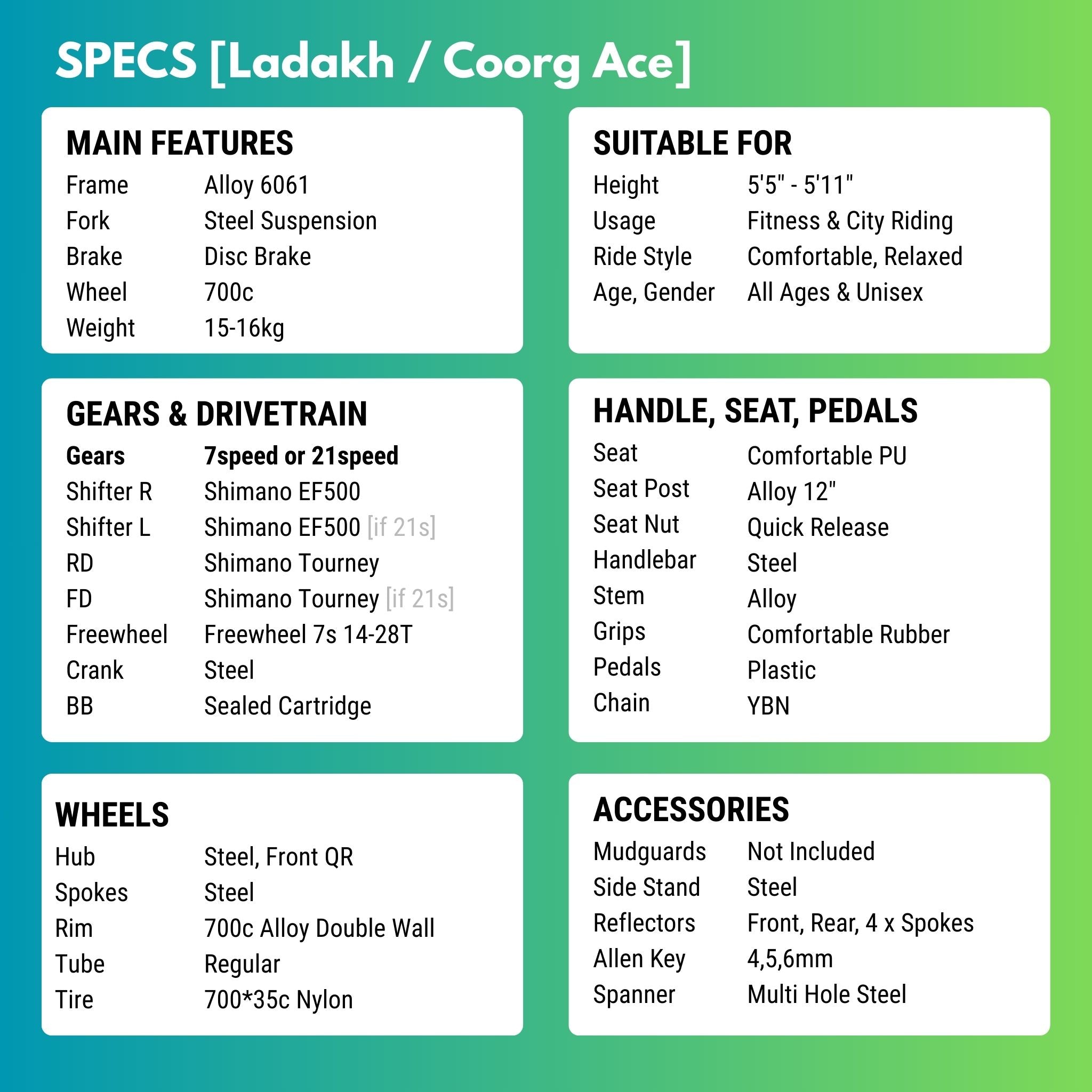 Ladakh Ace Hybrid Bike – Lightweight Alloy Frame with 7 & 21