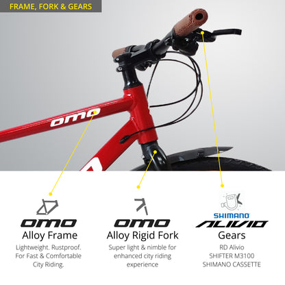 omobikes HAMPI PRO SHIMANO Gear 3X9 ALIVIO with ALLOY Rigid Fork 700C  Hybrid bikes with handle area view