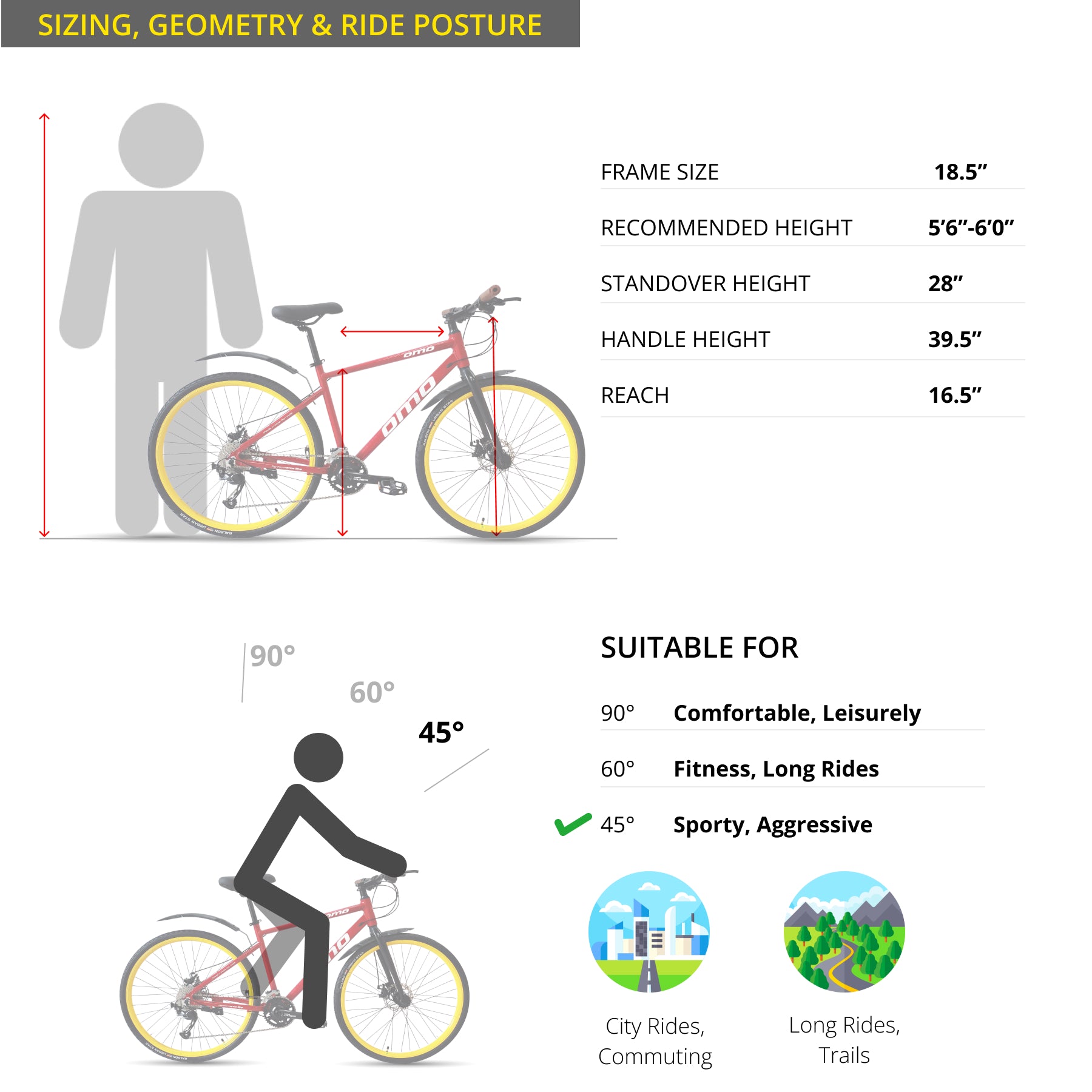 omo bikes hampi prime shimano gears  with cassette  and suspension size chart