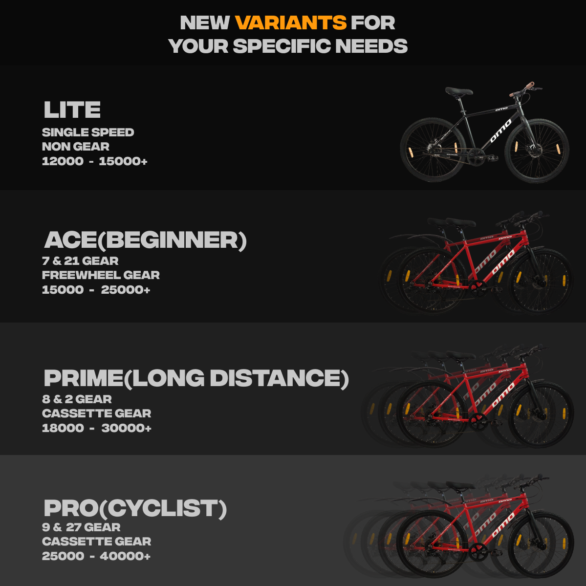 Hampi prime 8 and 24 gear hybrid bike Variants by omobikes