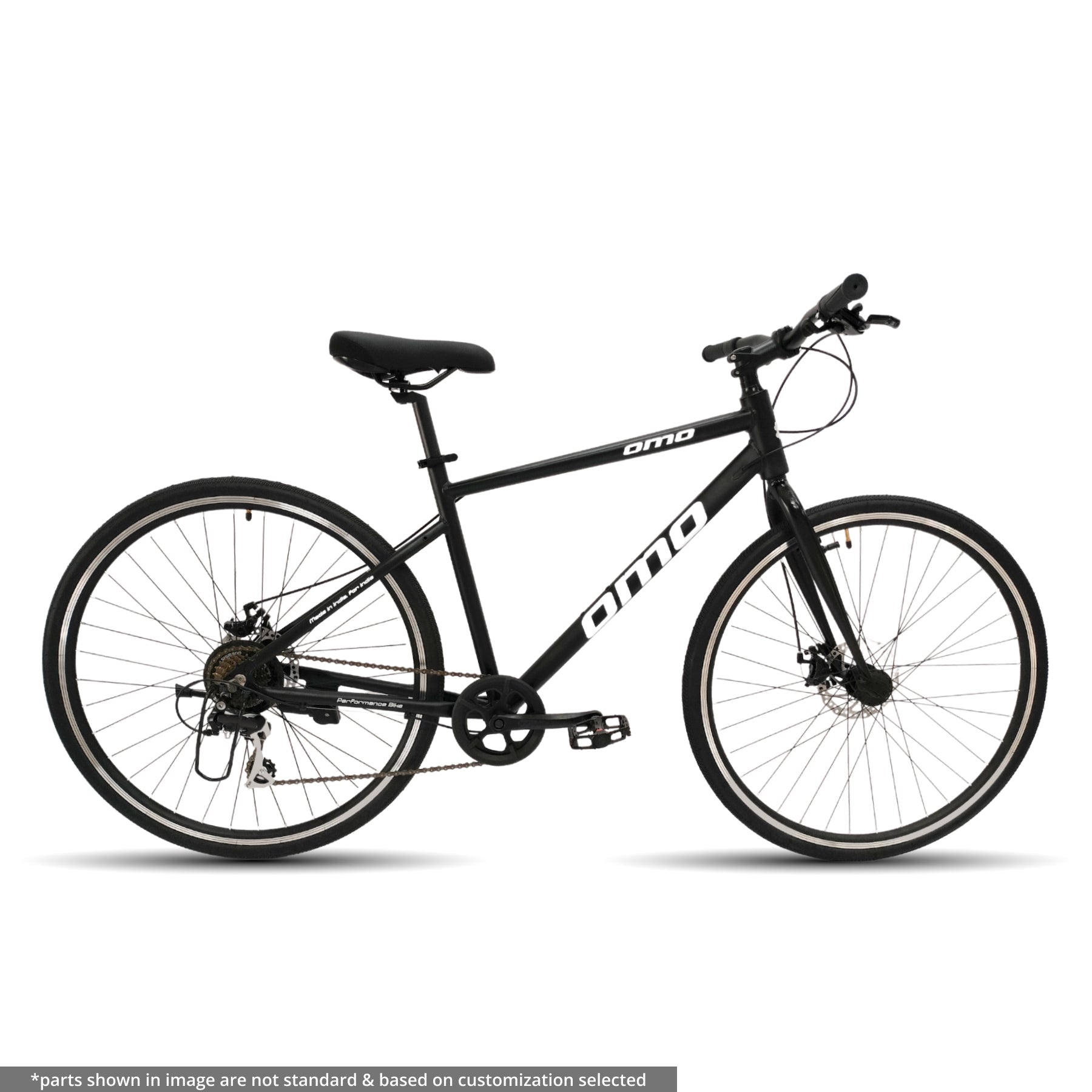 Omobikes hampi geared alloy frame hybrid bike with 7 speed shimano gear and dual disc brake black color