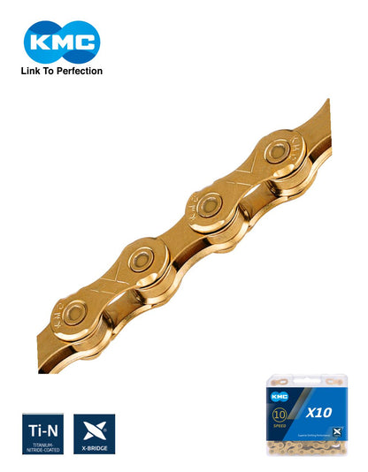 KMC X10 Bicycle Chain | 10-speed | Ti-N GOLD