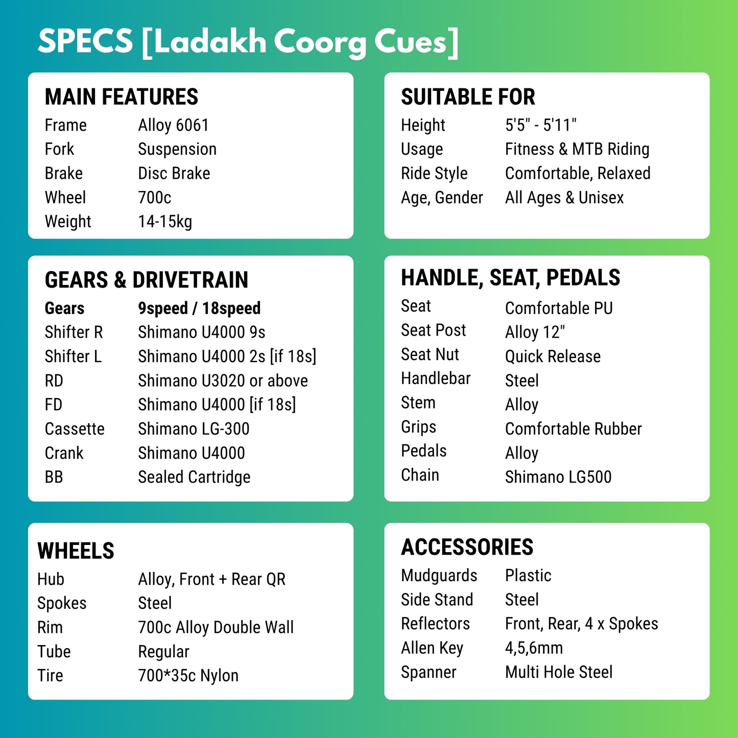 Coorg Cues [18 Gears Hybrid]