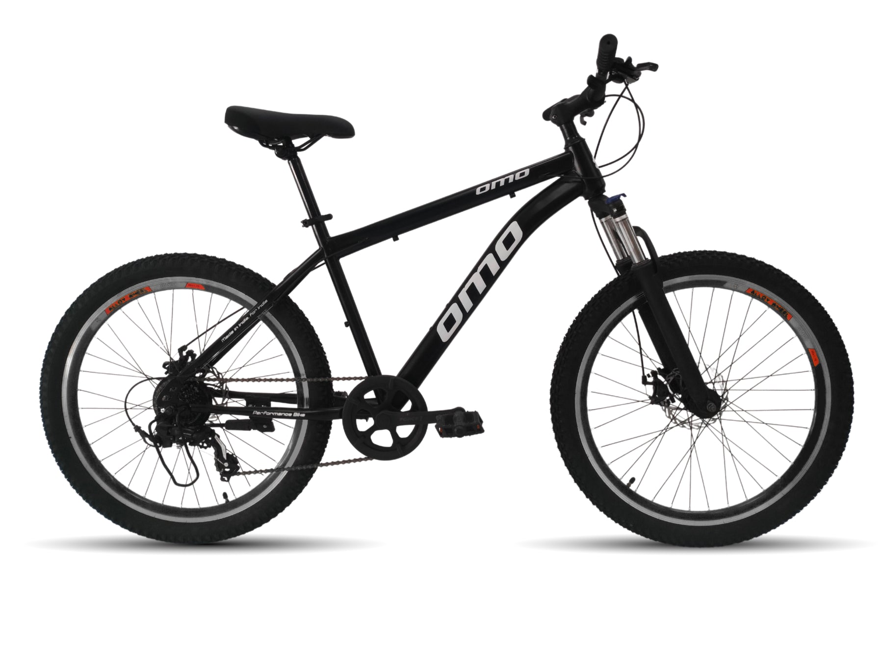 OMO bikes steel MTB bike manali shimano gear mountain bike with suspension disc brakes in black color black rim 