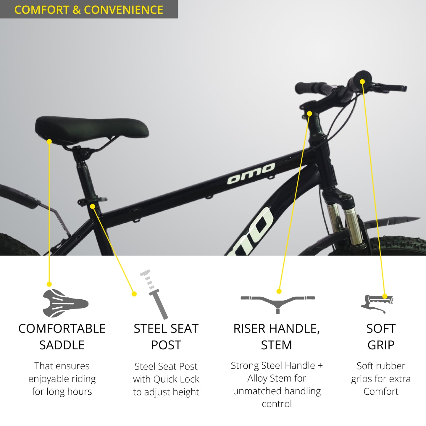 OMO bikes manali steel MTB bike single speed mountain bike disc brake stem handle seat