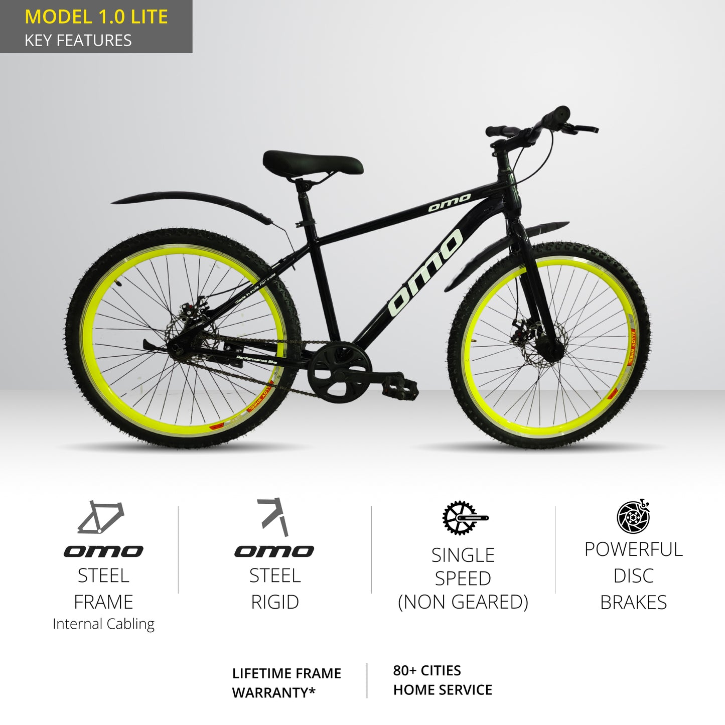 Top-rated affordable men's and adult hybrid bike from Omobikes, Model 1.0 in a stylish green and black color