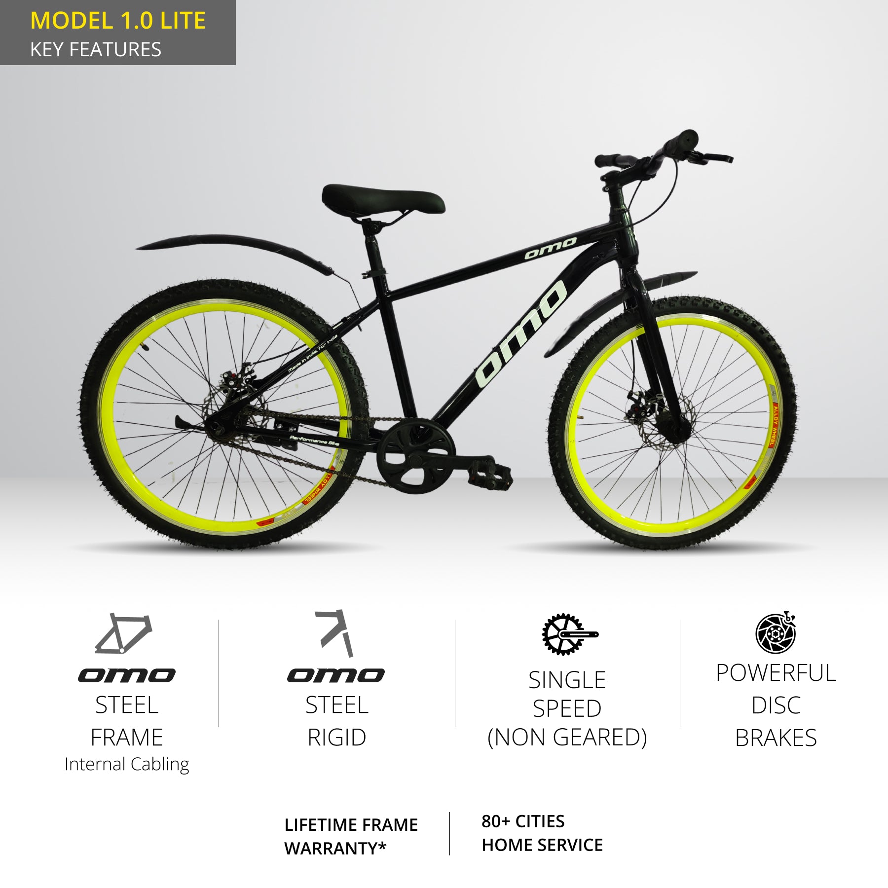 Top-rated affordable men's and adult hybrid bike from Omobikes, Model 1.0 in a stylish green and black color