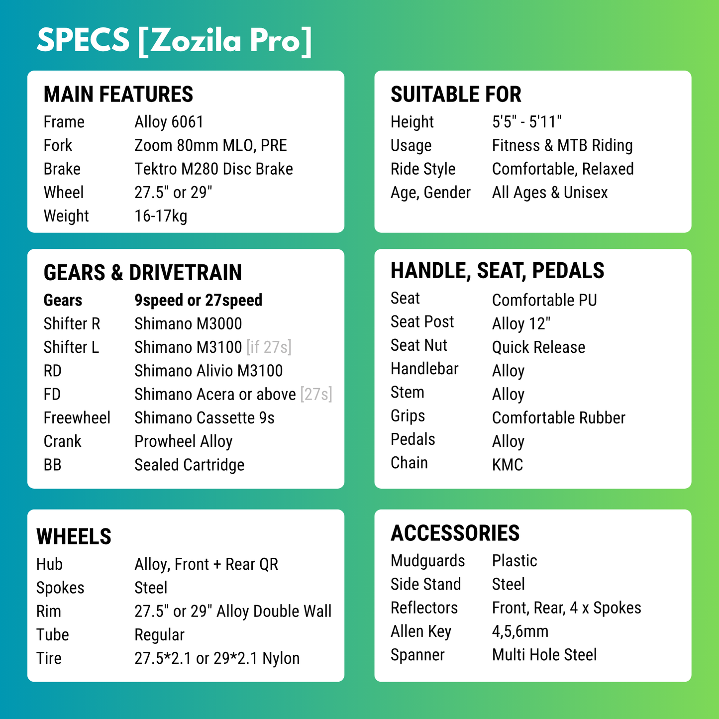 Zozila Pro [9/27 Gears MTB]