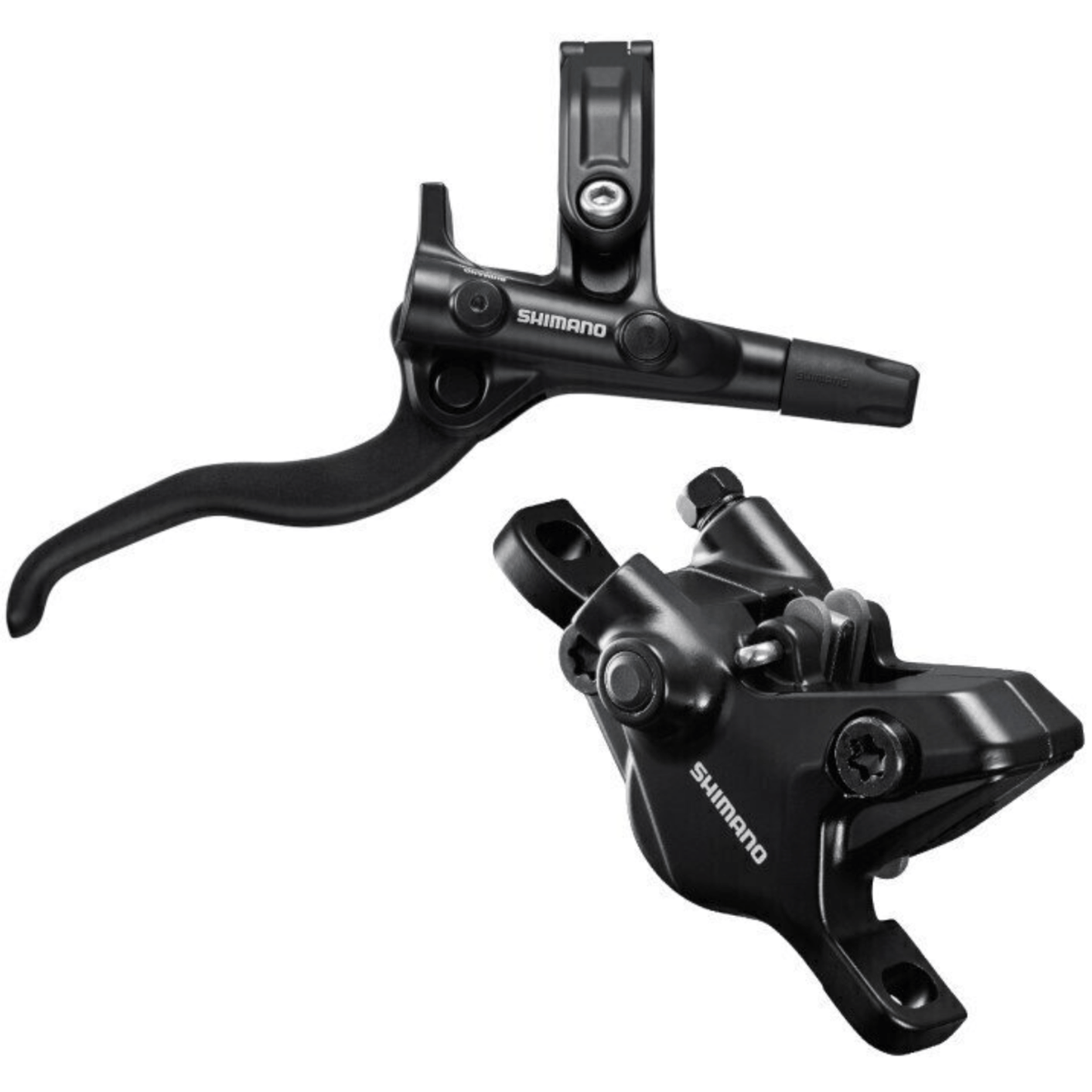 Shimano bicycle brake lever and caliper on a white background