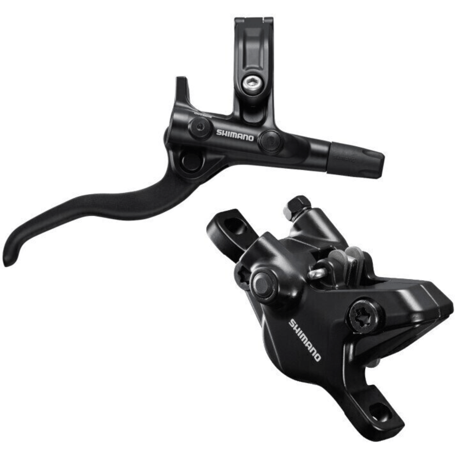 Shimano bicycle brake lever and caliper on a white background