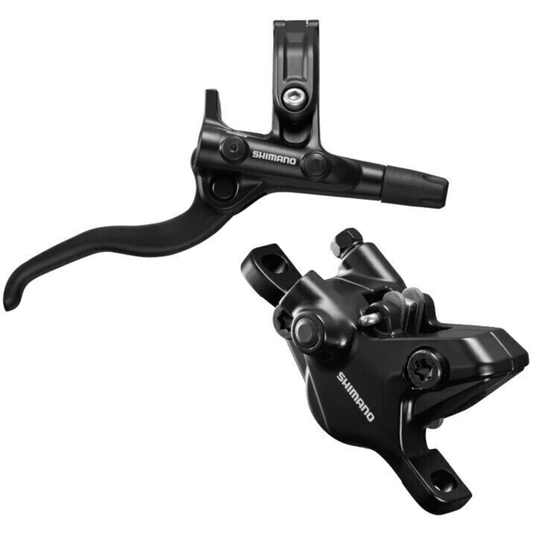 Shimano bicycle brake lever and caliper on a white background