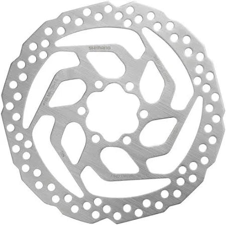Bicycle rotor with Shimano logo on a white background