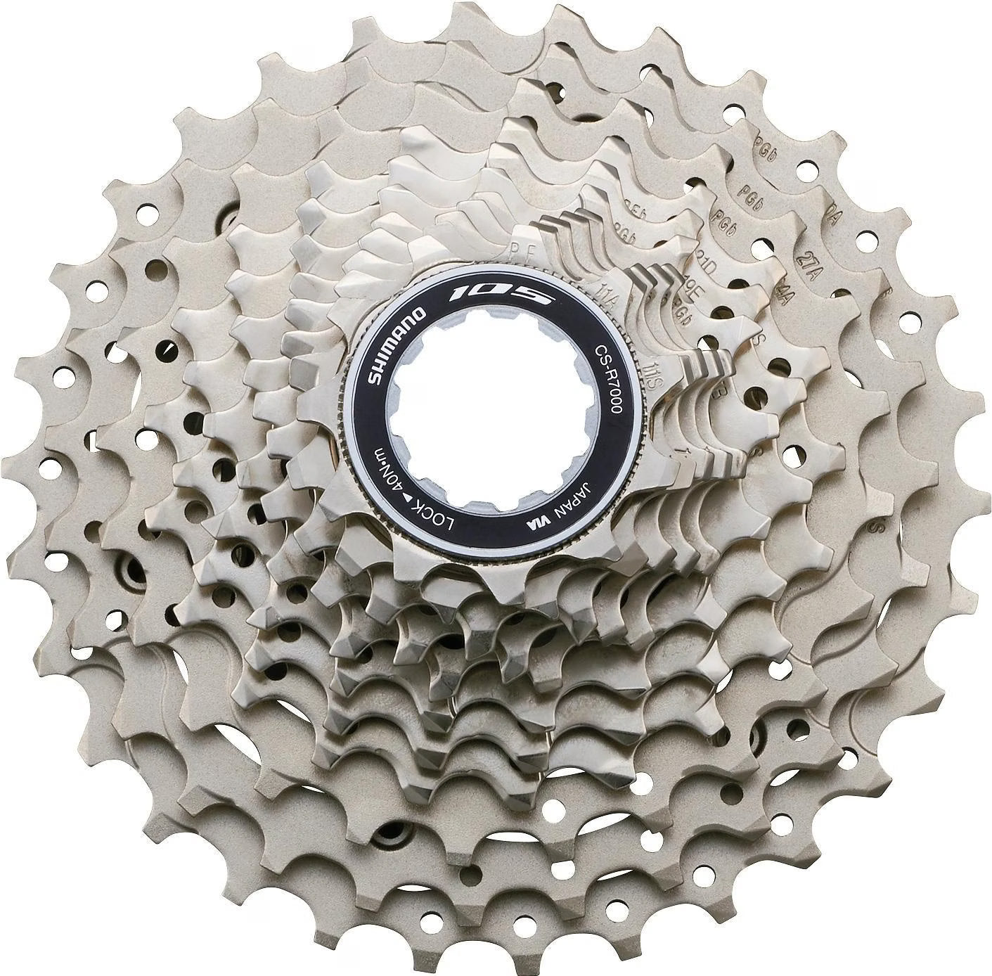 Shimano 105 R7000 11 speed cassette on a white background