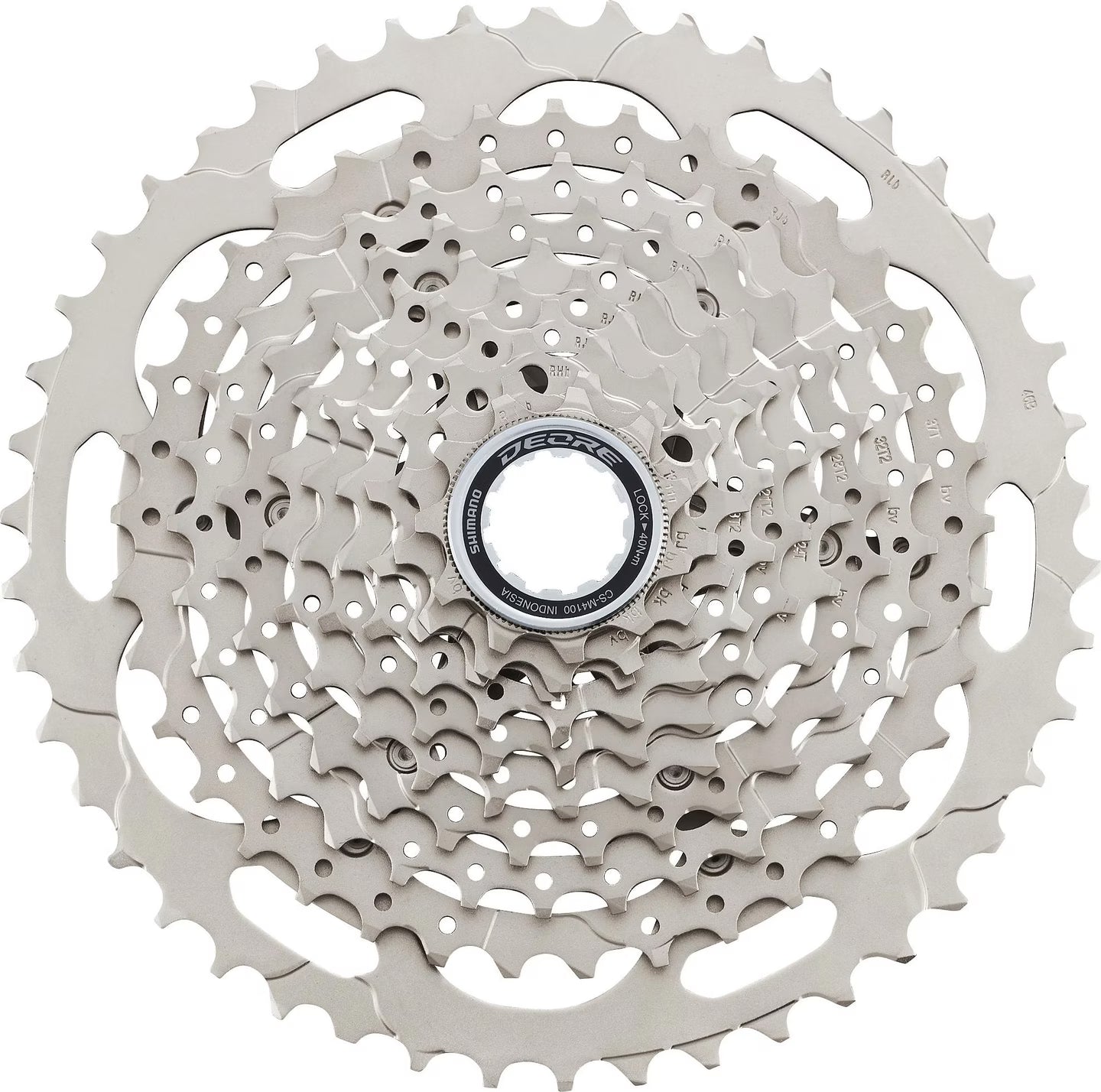 Shimano Deore M4100 10S Bicycle gear cassette on a white background