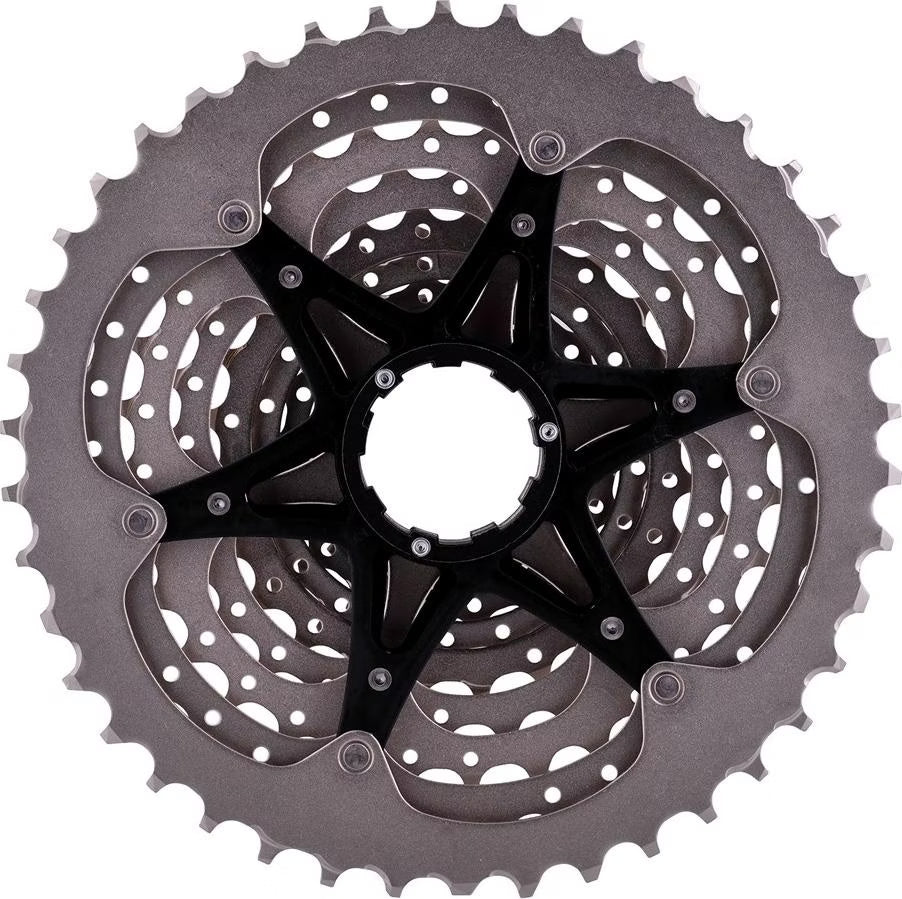 Close-up of Shimano Deore M4100 10 S bicycle gear cassette 