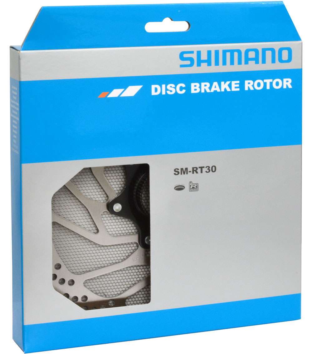 Shimano disc brake rotor packaging with blue and white design