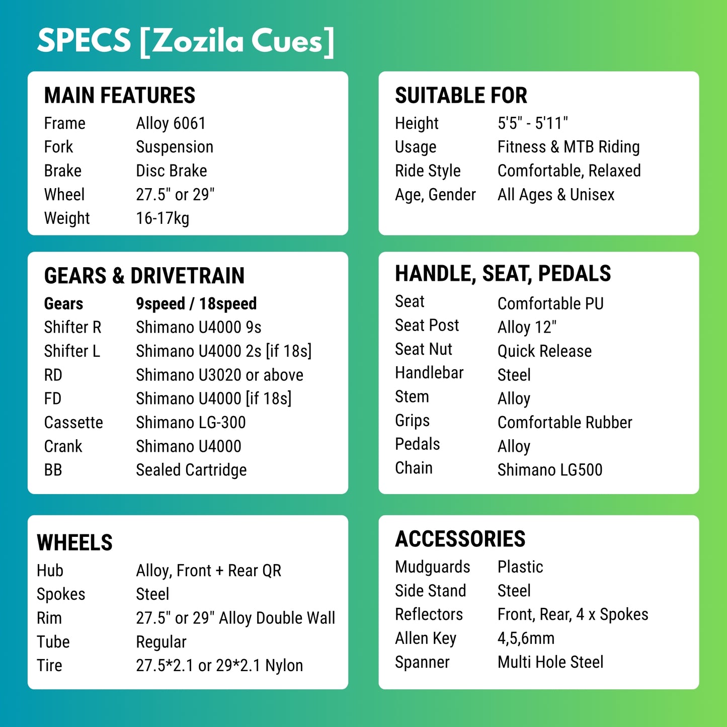 Zozila Cues [18 Gears MTB]