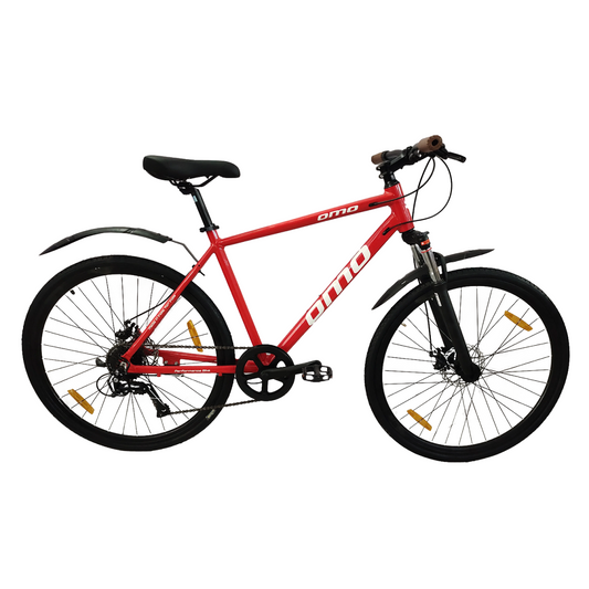 Ladakh Prime 8 and 24 gear hybrid bike with front lockout suspension Red color Black wheel