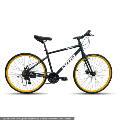 Hampi pro 9 and 27 gear hybrid bike light weight black frame yellow wheel by omobikes 