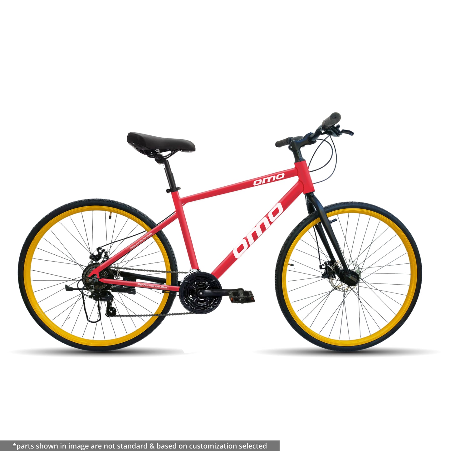 Hampi ACE 24S alloy frame hybrid bike under 15000 in india online by omobikes RED yellow color