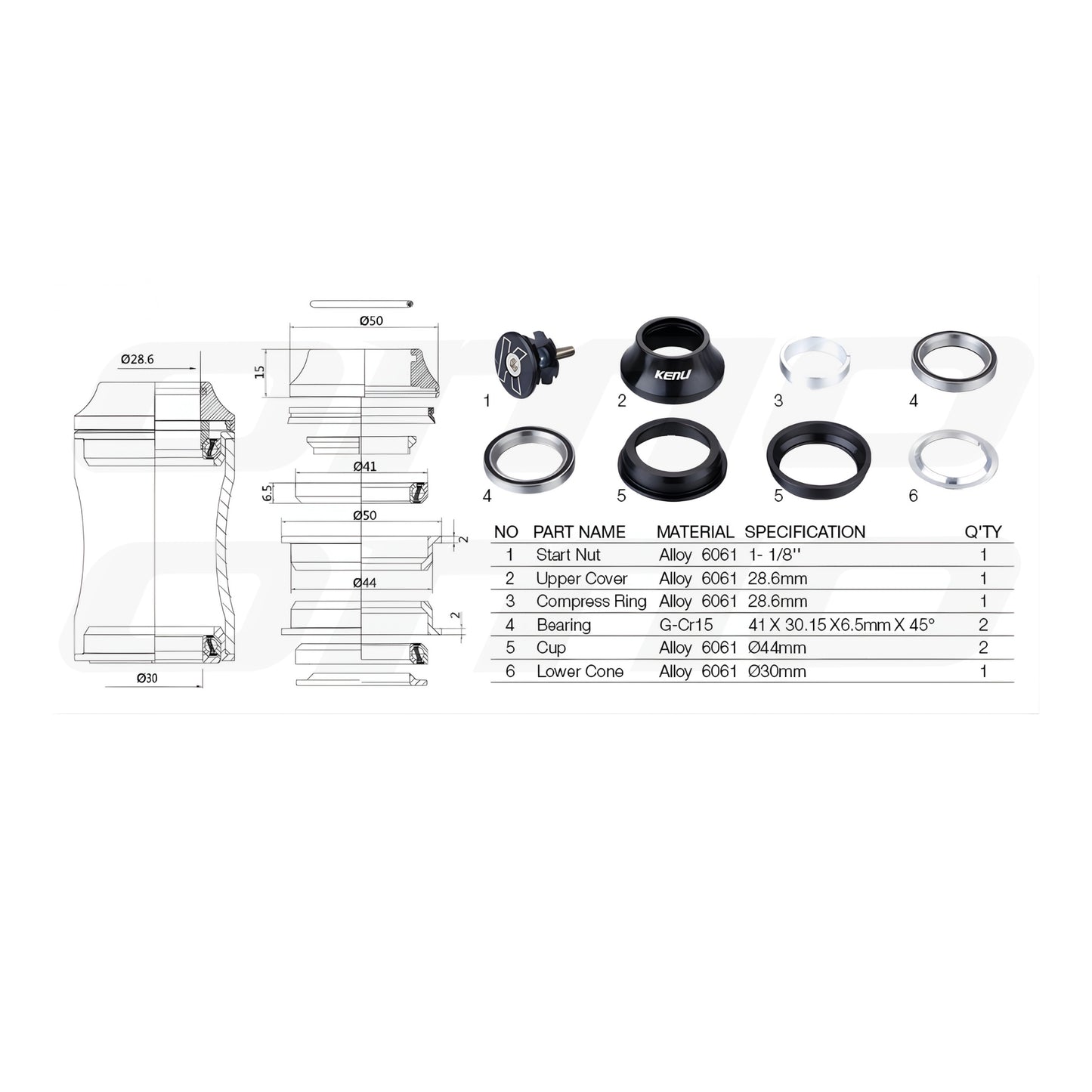 Kenli Headset B310 | Sealed Bearing | Threadless Semi Integrated 1-1/8"