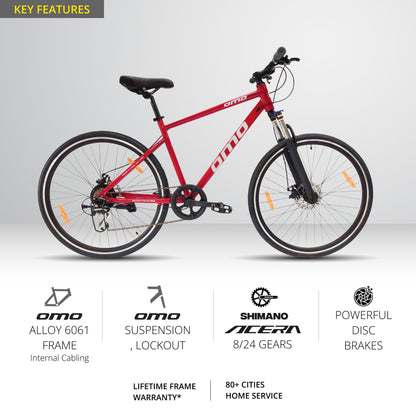 Ladakh prime 24 gear key feature alloy frame hybrid bike by omobikes