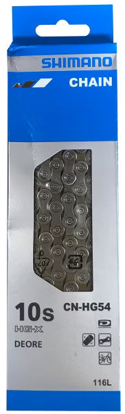 Shimano CN-HG54 bicycle chain packaging with blue and white design