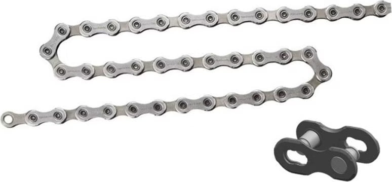 Shimano CN-HG601 Bicycle chain with a link and connector on a white background