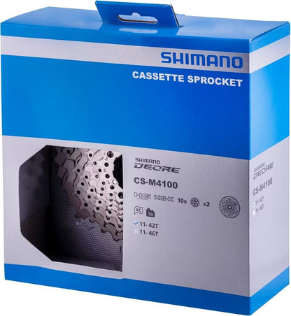 Shimano Deore M4100 10 S cassette sprocket packaging with blue and white design