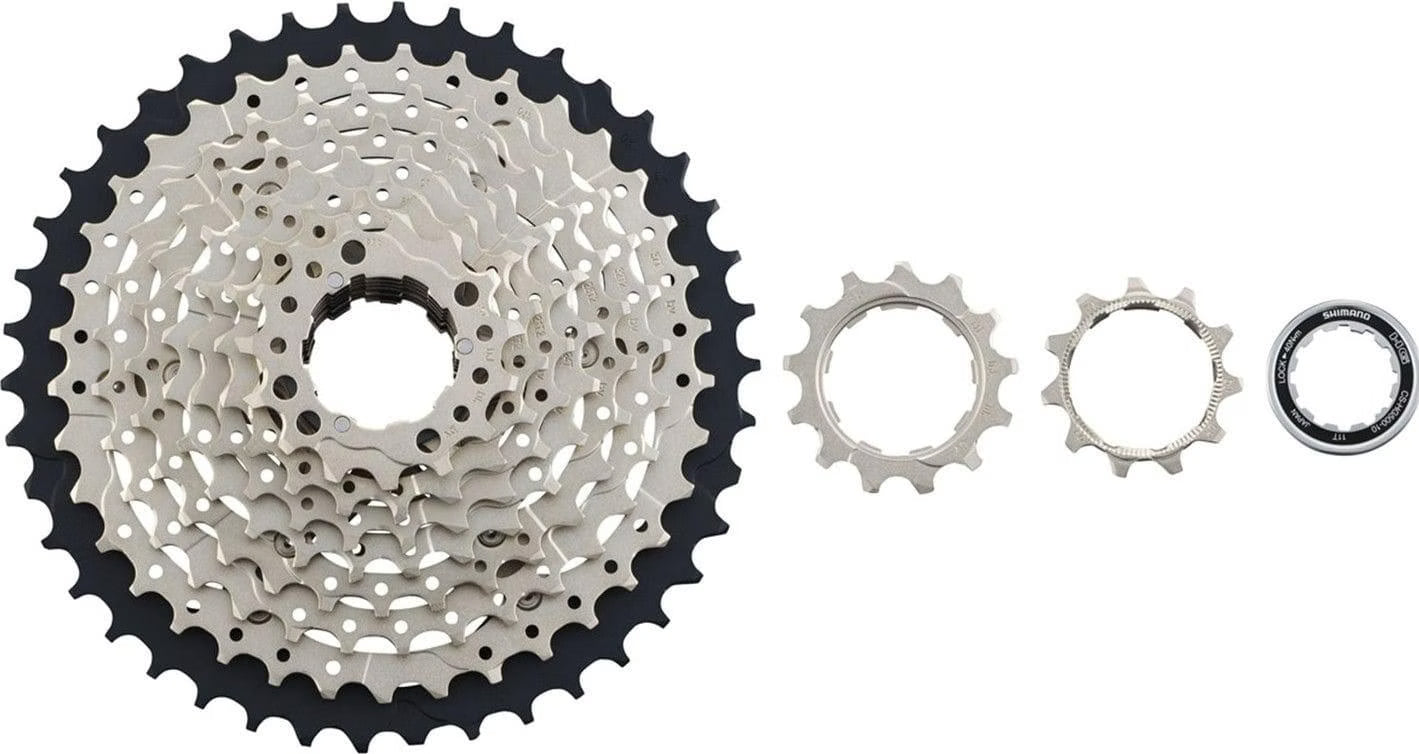Shimano Tiagra HG500  gear cassette and cogs on a white background