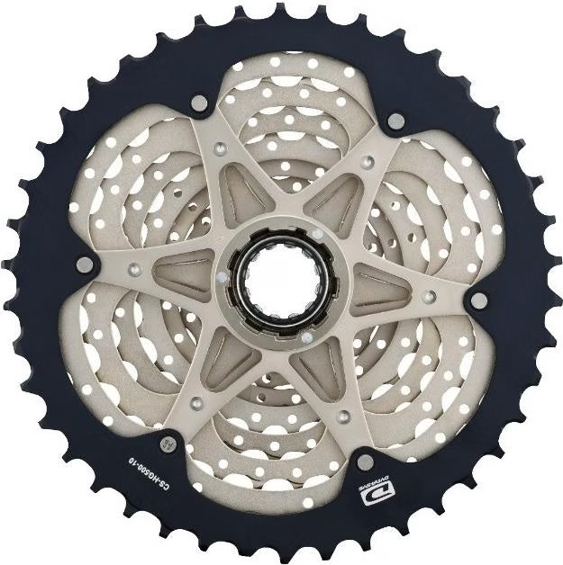 Close-up of Shimano Tiagra HG500 gear cassette on a white background