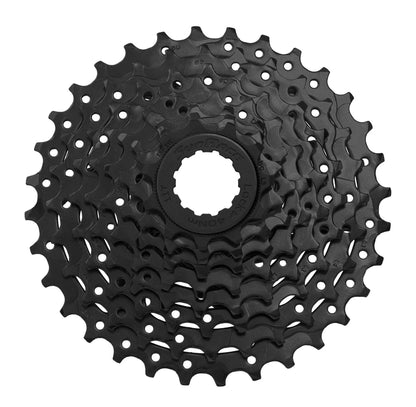 SunRace M55 8 speed Cassette Black gear cassette on a white background