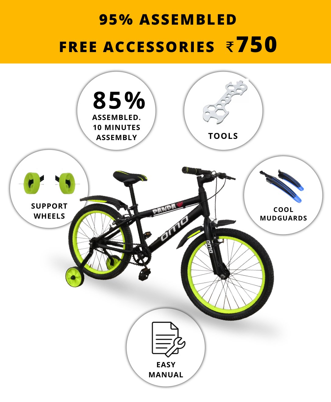 omobikes panda kids cycle 20 inch accessories